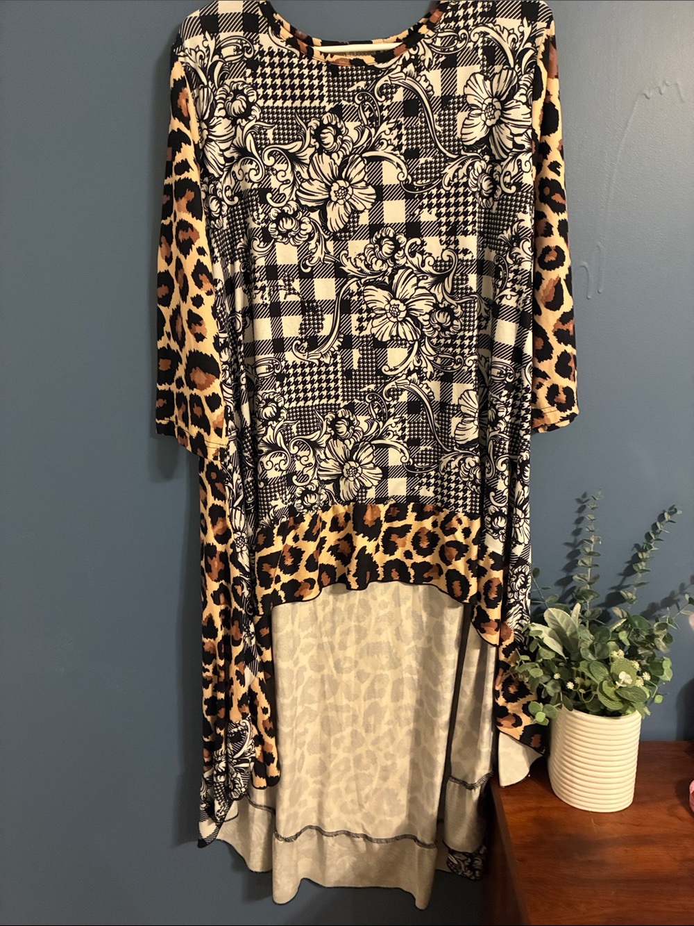 Nuggles-Mixed Print Hi-low with Leopard Trim